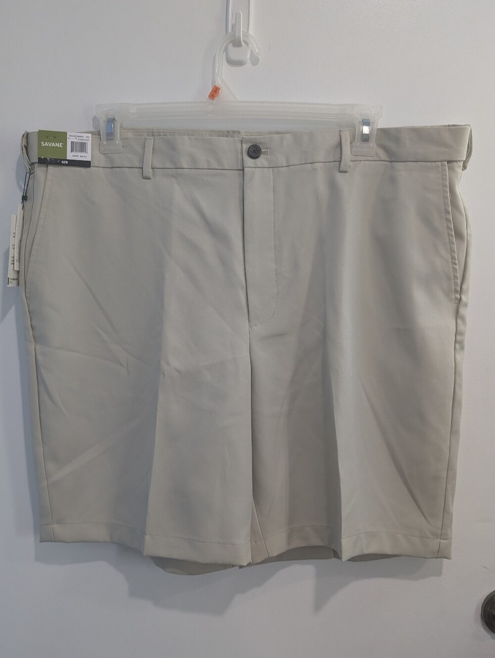 Savane Men's Classic Khaki Flat Front Shorts Performance Stretch Size 42
